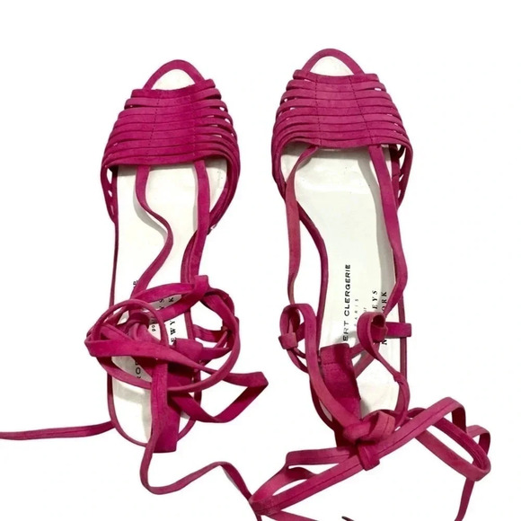 Robert Clergerie Pink Suede Wrap Up Gladiator Lace Wedges - Picture 3 of 6